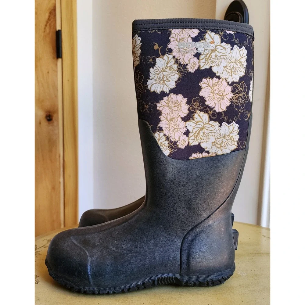 Bogs‎ US 9 Tall Floral Rain Boots Wellington Wellies Barn Chore Classic Flowers